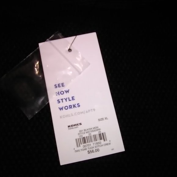 Mens Apt.9 XL Black 2 Tone Long Sleeve Crew - Picture 3 of 5